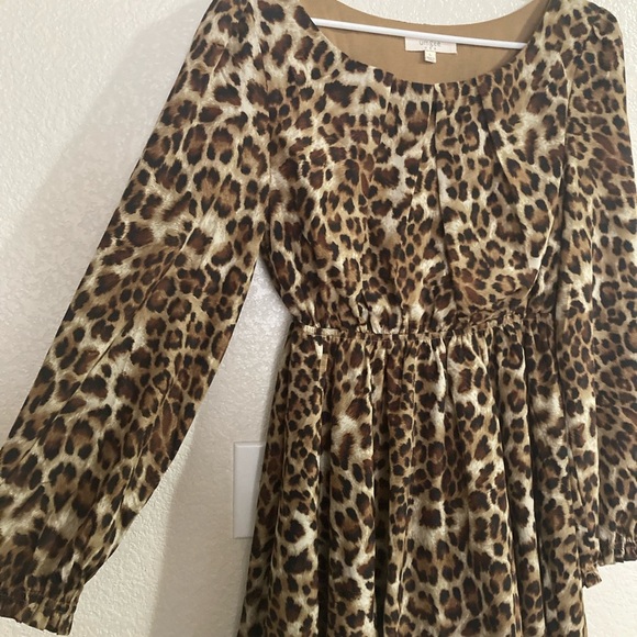 Umgee Long Sleeve cheetah dress Shades of Brown and Tan with Tulle Size Large - Picture 2 of 6